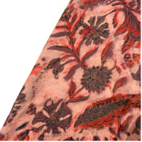 Pashmina Silk Feel Fabric with Handblocked Prints | Natural Fruit-Dyed Handblock Fabric for Sewing, Crafts & DIY - Red Flowers