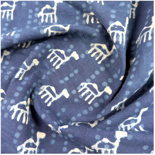 Indigo Dyed Hand Block Print - Camel Print