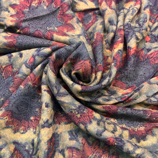 Pashmina Silk Feel Fabric with Handblocked Prints | Natural Fruit-Dyed Handblock Fabric for Sewing, Crafts & DIY - Light Green