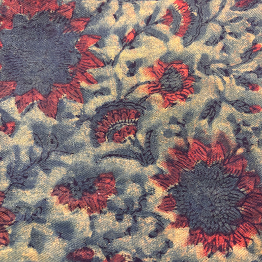 Pashmina Silk Feel Fabric with Handblocked Prints | Natural Fruit-Dyed Handblock Fabric for Sewing, Crafts & DIY - Light Green