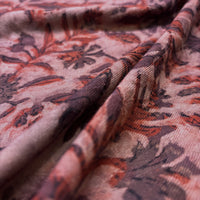 Pashmina Silk Feel Fabric with Handblocked Prints | Natural Fruit-Dyed Handblock Fabric for Sewing, Crafts & DIY - Red Flowers