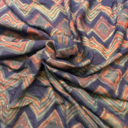 Pashmina Silk Feel Fabric with Handblocked Prints | Natural Fruit-Dyed Handblock Fabric for Sewing, Crafts & DIY - Chevron