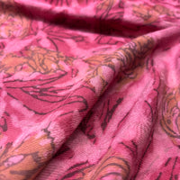 Pashmina Silk Feel Fabric with Handblocked Prints | Natural Fruit-Dyed Handblock Fabric for Sewing, Crafts & DIY - Pink Flowers