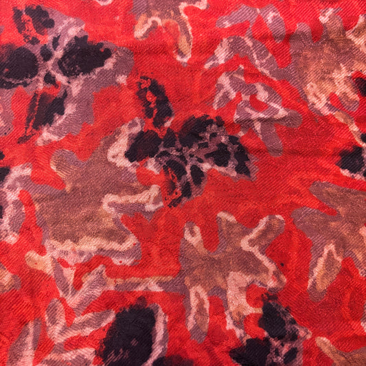 Pashmina Silk Feel Fabric with Handblocked Prints | Natural Fruit-Dyed Handblock Fabric for Sewing, Crafts & DIY - Black Leaves