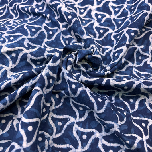 Dabu Indigo Handblock Cotton Print - Geometric Pattern Print