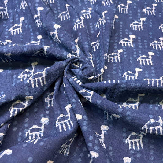 Dabu Indigo Handblock Cotton Print - Camel Pattern Print