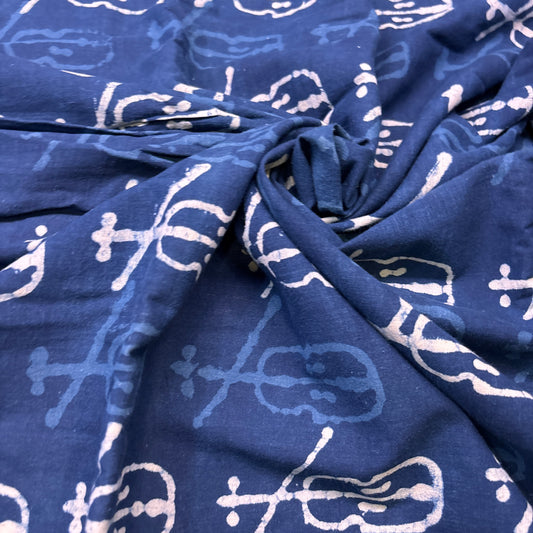 Dabu Indigo Handblock Cotton Print - Guitar Pattern Print