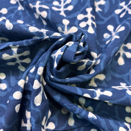 Dabu Indigo Handblock Cotton Print - Flower Pattern Print