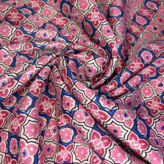 Geometric Floral Print Deadstock Fabric – Pink – 7 Yards + Free Shipping