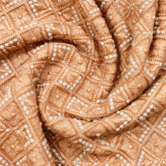 Lucknowi Fabric Intricate Embroidery Fabric - 20 Meters