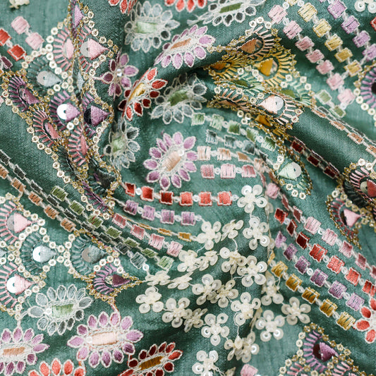 Exquisite Multi-Color Embroidered Sequin Fabric - 20 Meters