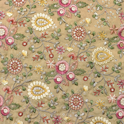 Multi-Color Floral Thread Embroidered Fabric - 20 Meters