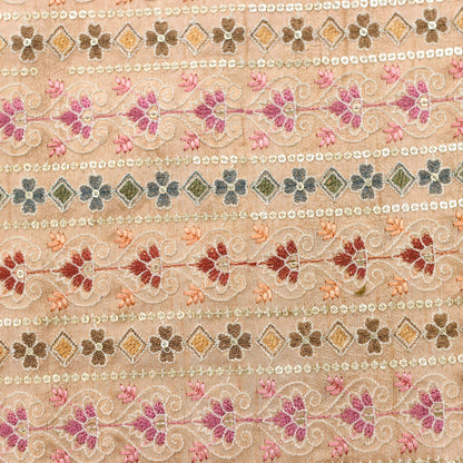 Vibrant Embroidered Fabric with Sequin Bands - 20 Meters
