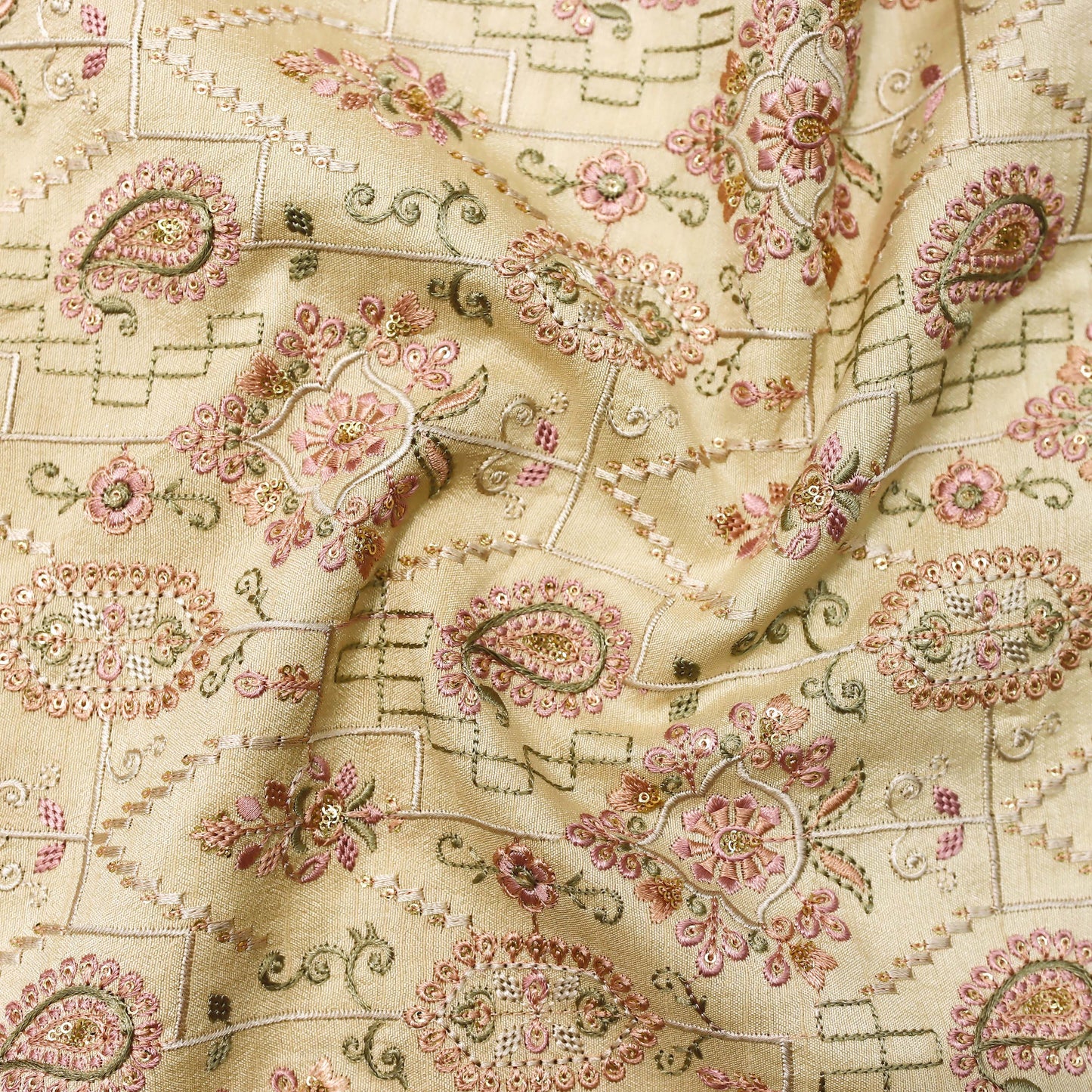 Intricate Pastel Embroidered Fabric - 20 Meters