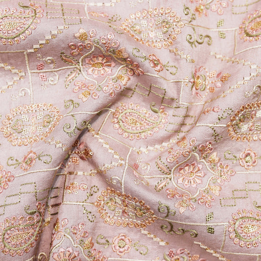 Intricate Pastel Embroidered Fabric - 20 Meters