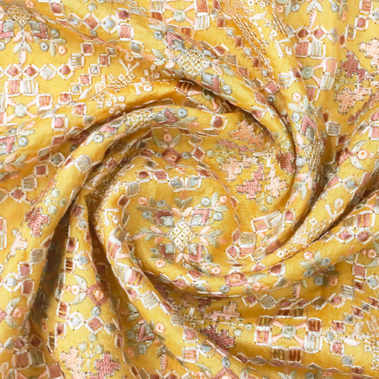 Mustard Floral Embroidery - 20 Meters