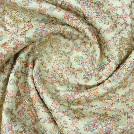 Mint Green Floral Embroidery - 20 Meters