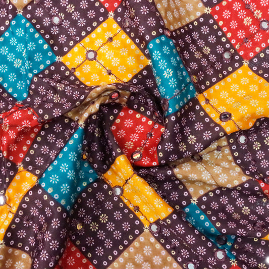 Colorful Patchwork Fabric with Mirror Work