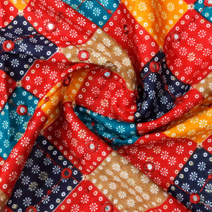 Vibrant Red and Yellow Patchwork with Mirror Work