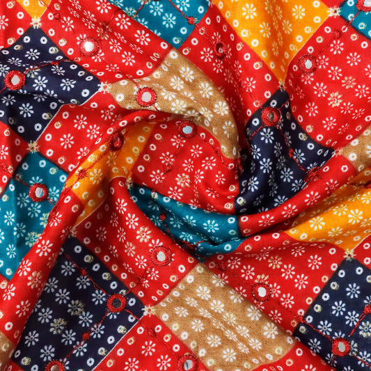 Vibrant Red and Yellow Patchwork with Mirror Work