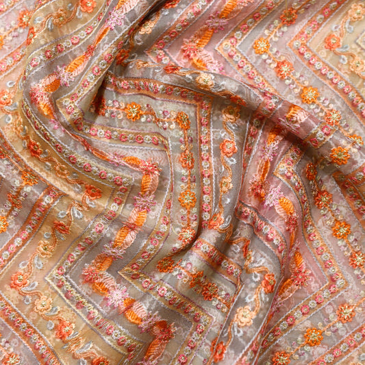 Geometric Floral Print + Embroidery on 100% Pure Organza – 44" x 10y Rolls