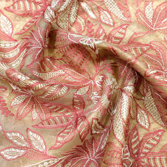 Floral & Leaves Print + Embroidery on 100% Pure Organza – 44" x 10y Rolls