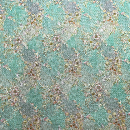 Floral Handwork-Feel Embroidery on 100% Silk Organza – 44" x 10y Rolls