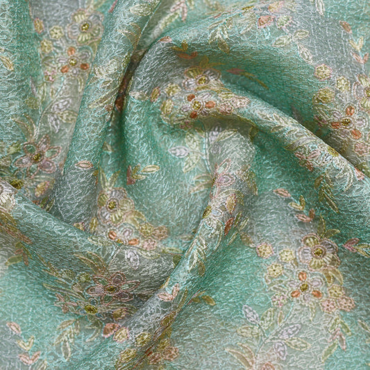 Floral Handwork-Feel Embroidery on 100% Silk Organza – 44" x 10y Rolls