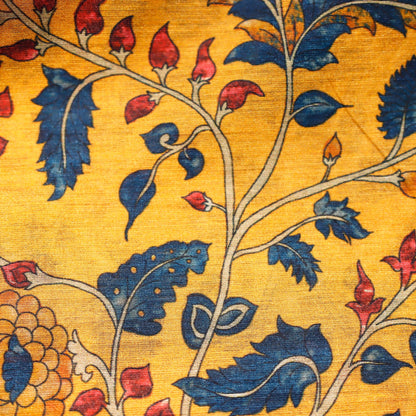Mustard Yellow Floral Print on 100% Silk Tussah