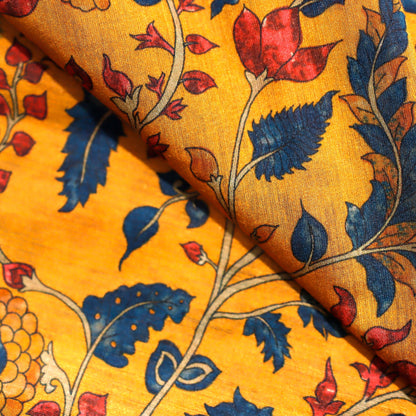 Mustard Yellow Floral Print on 100% Silk Tussah