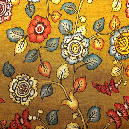 Mustard Floral Print on 100% Silk Tussah