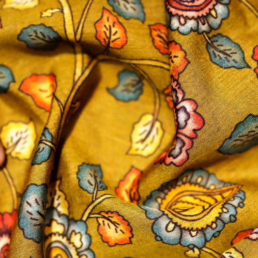 Mustard Floral Print on 100% Silk Tussah