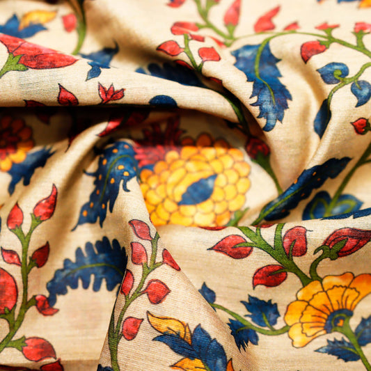 Cream Floral Digital on 100% Silk Tussah