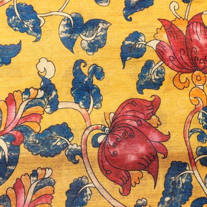 Mustard Yellow Floral Digital Print on 100% Silk Tussah