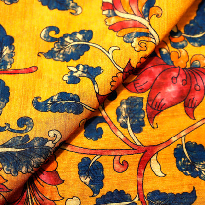 Mustard Yellow Floral Digital Print on 100% Silk Tussah