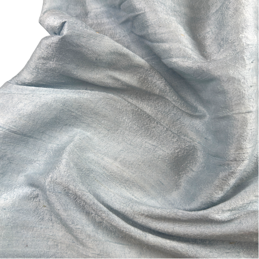 100 GSM Raw Silk Fabric – Steel Blue, 100% Silk By the Yard